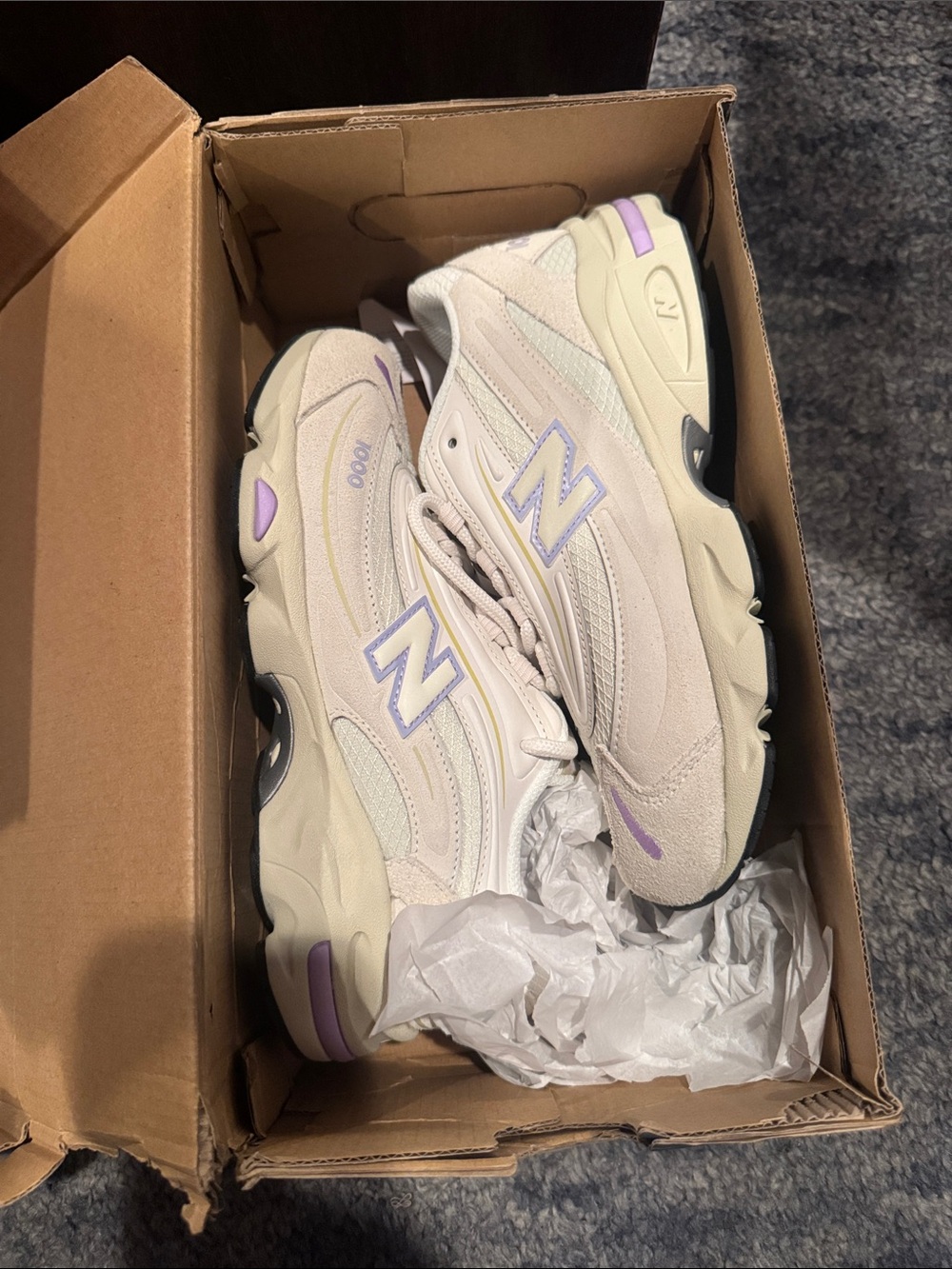 New Balance Cream Sneakers with Lavender Highlights